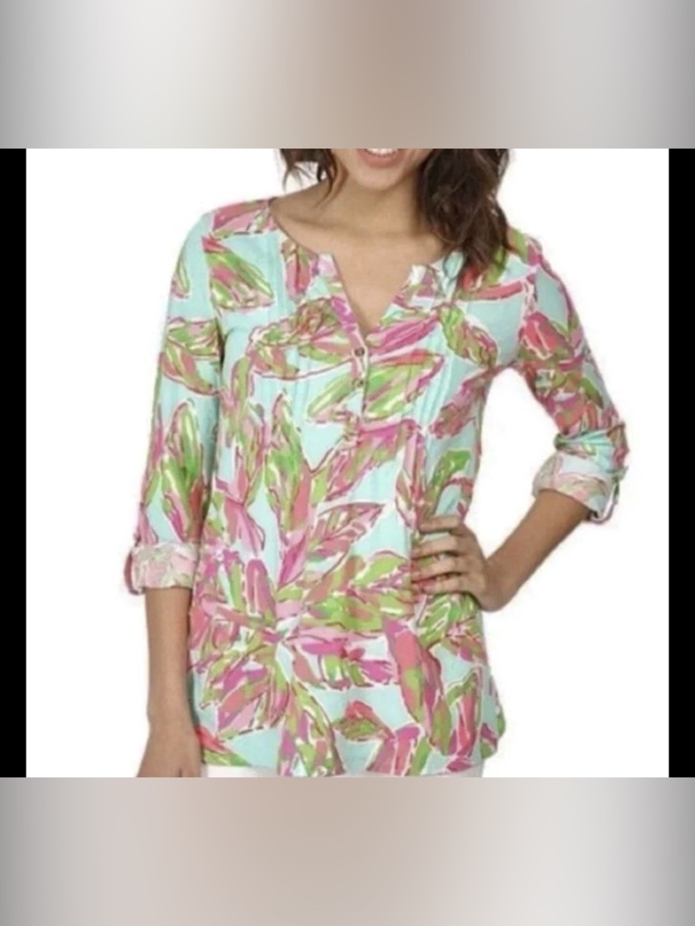 Lilly Pulitzer Dorothy In The Villas Floral Pima Pintuck Popover Top L Pima Cott